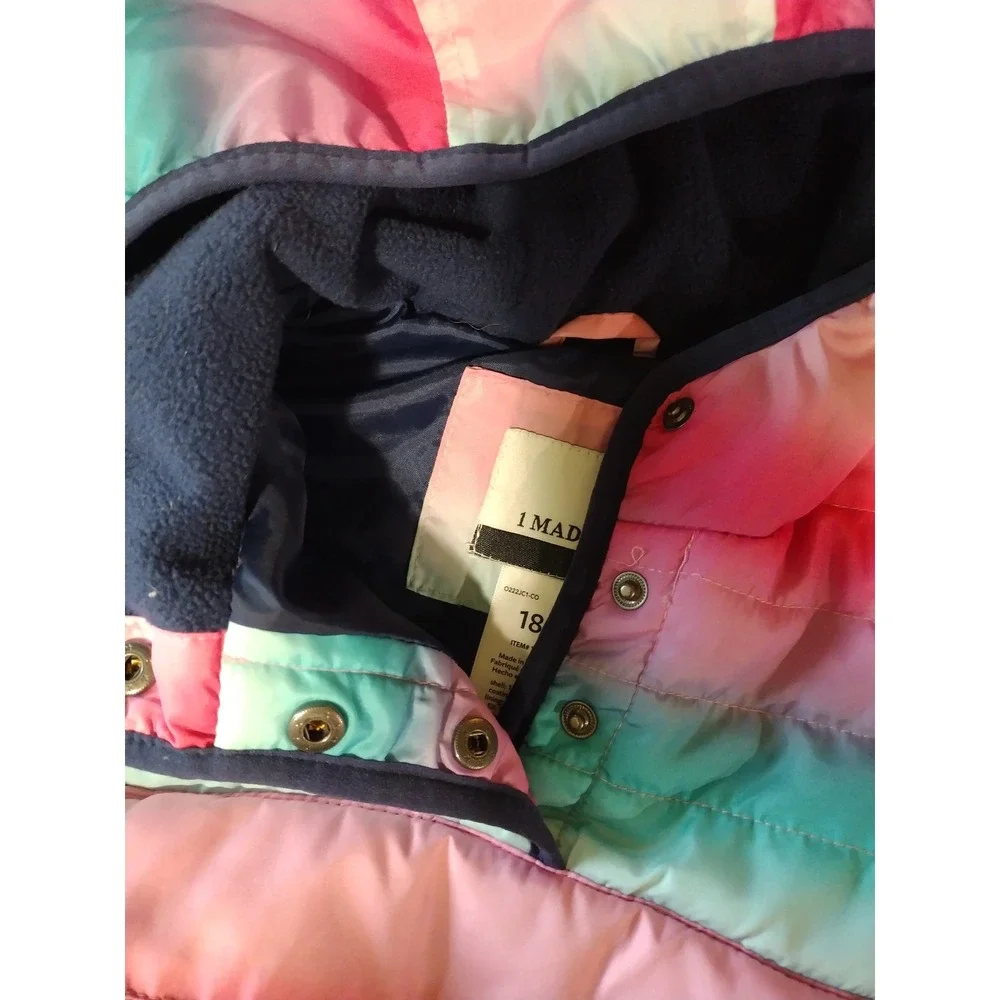 1 Madison Kids Pullover Jacket 18M Hooded Sherpa Fleece Pink Blue Ombre‎